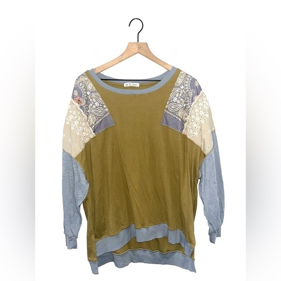 FREE PEOPLE Feelin it Colorblock Army Combo T-Shirt Size L OB1068176 $98 - Picture 4 of 9